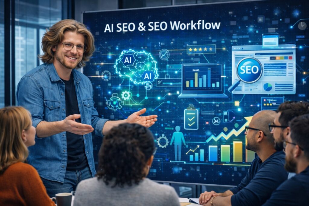 AI-gedreven SEO workflows die structuur, snelheid en duurzame groei brengen.